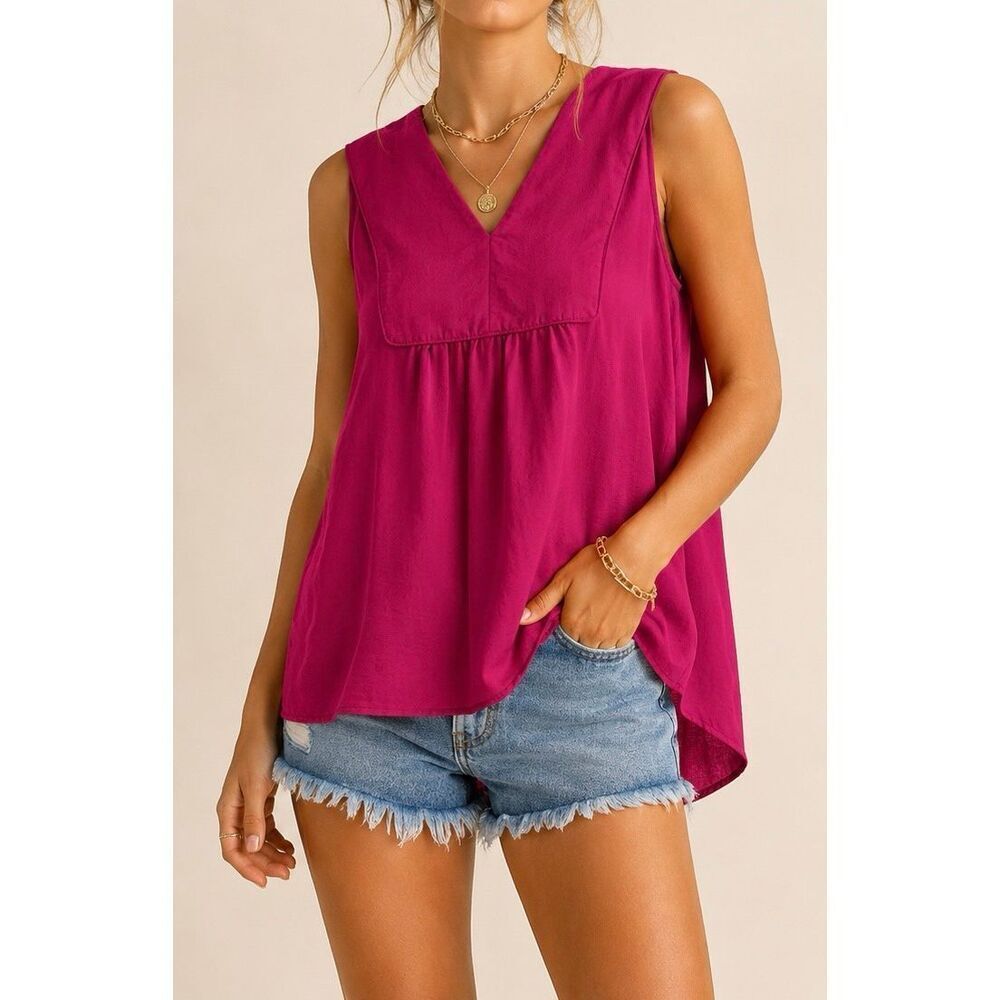 Maeve Anthropologie Fuchsia Sleeveless Blouse Top US 12 Boho Chic